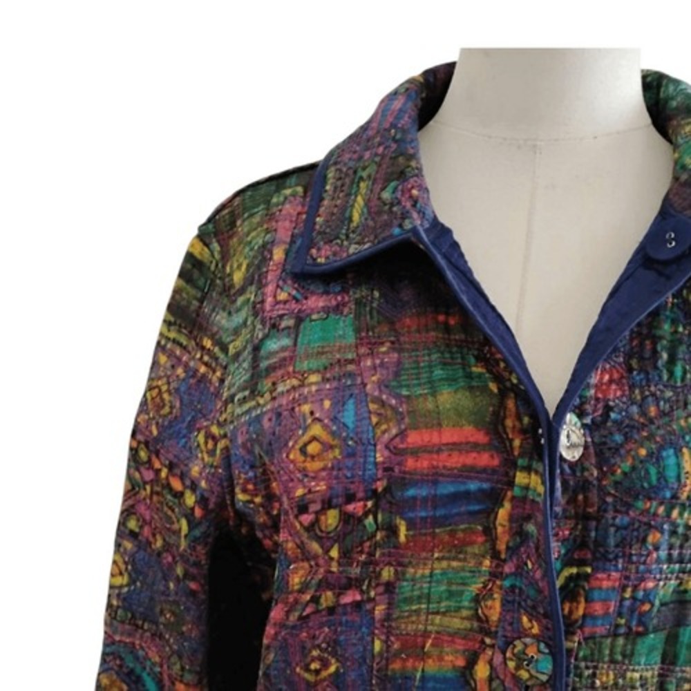 Chicos Navy/Abstract Print Reversible Quilted Jacket Size Medium - Picture 3 of 6